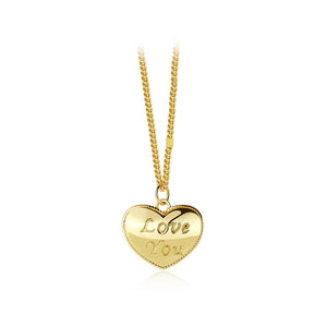 925 Sterling Silver Plated Gold Fashion Romantic Love You Heart-shaped Pendant with Necklace