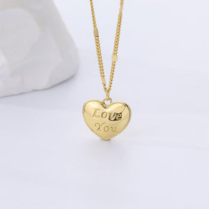 925 Sterling Silver Plated Gold Fashion Romantic Love You Heart-shaped Pendant with Necklace