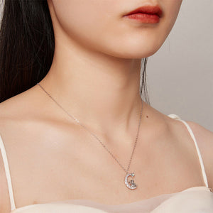 925 Sterling Silver Fashion Simple Rabbit Moon Pendant with Cubic Zirconia and Necklace