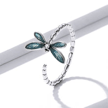 Load image into Gallery viewer, 925 Sterling Silver Fashion Temperament Enamel Dragonfly Geometric Adjustable Open Ring