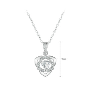 925 Sterling Silver Fashion Romantic Hollow Rose Pendant with Cubic Zirconia and Necklace