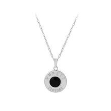 Load image into Gallery viewer, Simple and Elegant 316L Stainless Steel English Alphabet Geometric Round Pendant with Black Cats Eye and Necklace