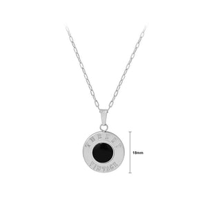 Simple and Elegant 316L Stainless Steel English Alphabet Geometric Round Pendant with Black Cats Eye and Necklace
