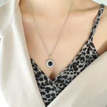 Load image into Gallery viewer, Simple and Elegant 316L Stainless Steel English Alphabet Geometric Round Pendant with Black Cats Eye and Necklace