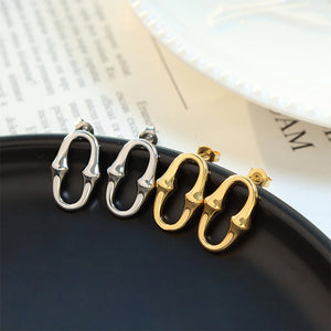 Simple and Personalized 316L Stainless Steel Hollow Oval Horseshoe Shape Geometric Stud Earrings