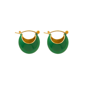 Fashion Exaggerated Plated Gold 316L Stainless Steel Enamel Green Geometric Earrings