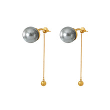 Load image into Gallery viewer, Fashion Exaggerated Plated Gold 316L Stainless Steel Grey Imitation Pearl Geometric Tassel Earrings