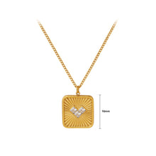 Load image into Gallery viewer, Fashion Simple Plated Gold 316L Stainless Steel Pattern Heart-shaped Square Pendant with White Cubic Zirconia and Necklace
