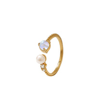 Load image into Gallery viewer, 925 Sterling Silver Plated Gold Fashion Simple Moonstone Imitation Pearl Geometric Adjustable Open Ring