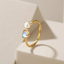 Load image into Gallery viewer, 925 Sterling Silver Plated Gold Fashion Simple Moonstone Imitation Pearl Geometric Adjustable Open Ring