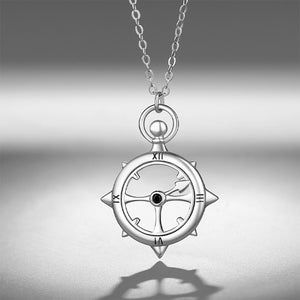 925 Sterling Silver Fashion Personalized Clock Compass Pendant with Necklace
