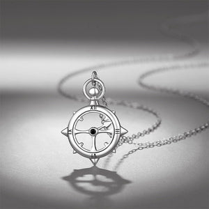 925 Sterling Silver Fashion Personalized Clock Compass Pendant with Necklace