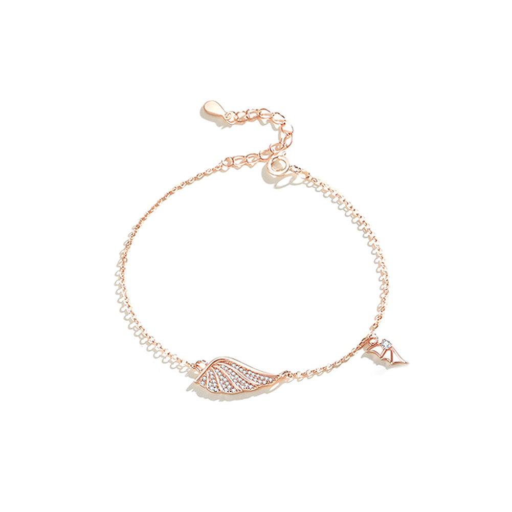 925 Sterling Silver Plated Rose Gold Fashion Simple Angel Wings Bracelet with Cubic Zirconia