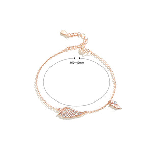 925 Sterling Silver Plated Rose Gold Fashion Simple Angel Wings Bracelet with Cubic Zirconia