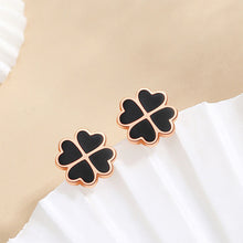 Load image into Gallery viewer, 925 Sterling Silver Plated Rose Gold Fashion Simple Enamel Black Four-leafed Clover Stud Earrings