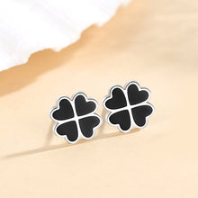 Load image into Gallery viewer, 925 Sterling Silver Fashion Simple Enamel Black Four-leafed Clover Stud Earrings