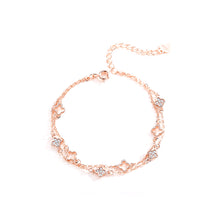 Load image into Gallery viewer, 925 Sterling Silver Plated Rose Gold Fashion Temperament Hollow Four-leafed Clover Double Layer Bracelet with Cubic Zirconia