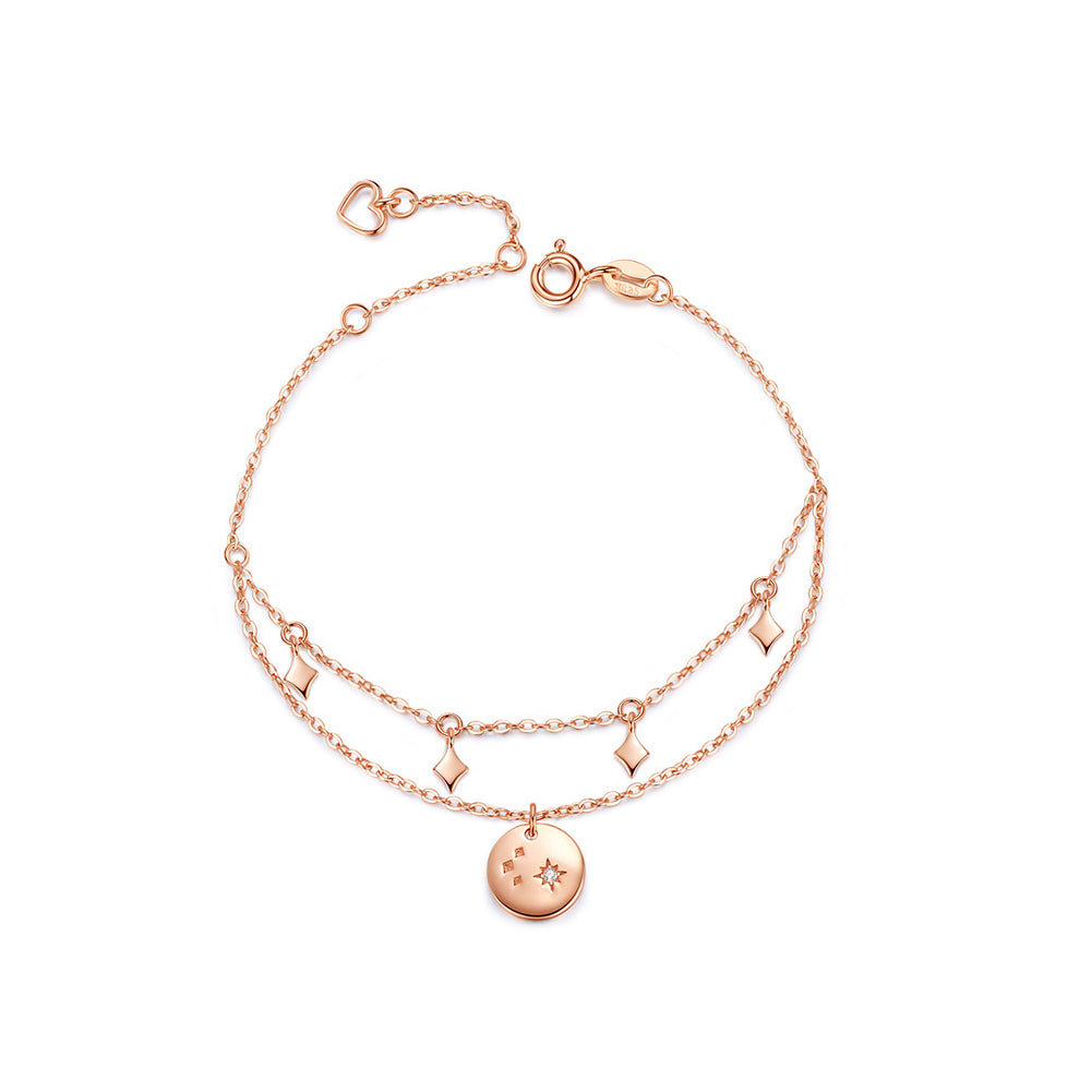 925 Sterling Silver Plated Rose Gold Fashion Simple Star Geometric Round Double Layer Bracelet with Cubic Zirconia