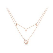 Load image into Gallery viewer, 925 Sterling Silver Plated Rose Gold Fashion Creative Unicorn Moon Pendant with Cubic Zirconia and Double Layer Necklace