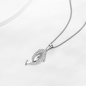 925 Sterling Silver Fashion Lovely Double Dolphin Pendant with Cubic Zirconia and Necklace