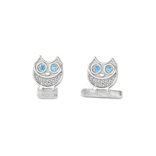 Load image into Gallery viewer, 925 Sterling Silver Fashion Cute Owl Stud Earrings with Blue Cubic Zirconia