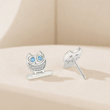 Load image into Gallery viewer, 925 Sterling Silver Fashion Cute Owl Stud Earrings with Blue Cubic Zirconia