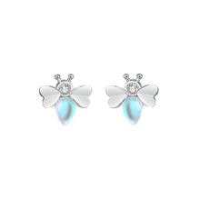 Load image into Gallery viewer, 925 Sterling Silver Simple and Cute Bee Moonstone Stud Earrings with Cubic Zirconia