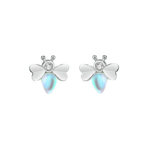 925 Sterling Silver Simple and Cute Bee Moonstone Stud Earrings with Cubic Zirconia