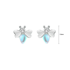 925 Sterling Silver Simple and Cute Bee Moonstone Stud Earrings with Cubic Zirconia
