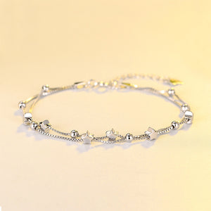 925 Sterling Silver Simple Temperament Star Double Layer Bracelet