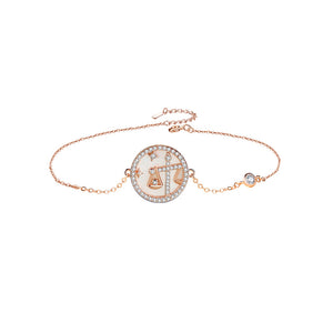 925 Sterling Silver Plated Rose Gold Fashion Temperament Twelve Constellation Libra Geometric Bracelet with Cubic Zirconia
