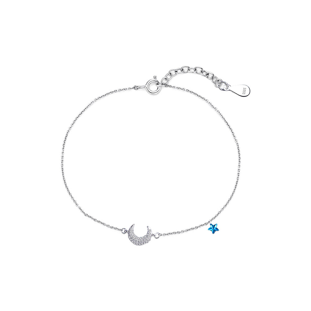 925 Sterling Silver Fashion Simple Moon Star Bracelet with Cubic Zirconia