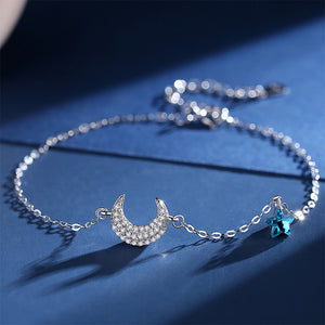 925 Sterling Silver Fashion Simple Moon Star Bracelet with Cubic Zirconia