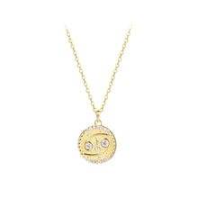 Load image into Gallery viewer, 925 Sterling Silver Plated Gold Fashion Simple Twelve Constellation Cancer Geometric Pendant with Cubic Zirconia and Necklace