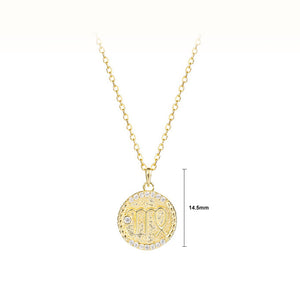 925 Sterling Silver Plated Gold Fashion Simple Twelve Constellation Virgo Geometric Pendant with Cubic Zirconia and Necklace