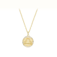 Load image into Gallery viewer, 925 Sterling Silver Plated Gold Fashion Simple Twelve Constellations Libra Geometric Pendant with Cubic Zirconia and Necklace