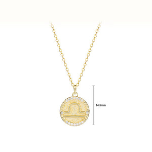 925 Sterling Silver Plated Gold Fashion Simple Twelve Constellations Libra Geometric Pendant with Cubic Zirconia and Necklace