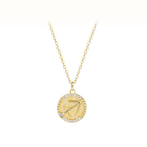 925 Sterling Silver Plated Gold Fashion Simple Twelve Constellations Sagittarius Geometric Pendant with Cubic Zirconia and Necklace