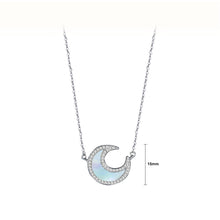 Load image into Gallery viewer, 925 Sterling Silver Simple Temperament Moon Mother-of-pearl Pendant with Cubic Zirconia and Necklace