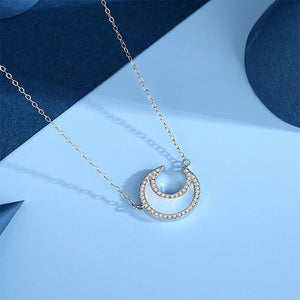 925 Sterling Silver Simple Temperament Moon Mother-of-pearl Pendant with Cubic Zirconia and Necklace