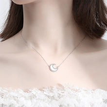 Load image into Gallery viewer, 925 Sterling Silver Simple Temperament Moon Mother-of-pearl Pendant with Cubic Zirconia and Necklace