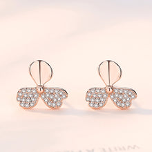 Load image into Gallery viewer, 925 Sterling Silver Plated Rose Gold Fashion Simple Three-leafed Clover Stud Earrings with Cubic Zirconia
