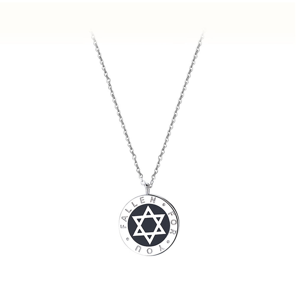 925 Sterling Silver Fashion Personality Six-pointed Star Geometric Round Couple Pendant with Necklace For Men