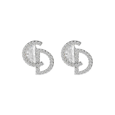 925 Sterling Silver Simple Creative Alphabet CD Stud Earrings with Cubic Zirconia