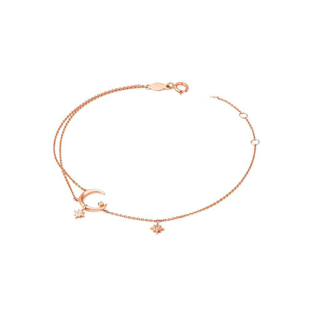 925 Sterling Silver Plated Rose Gold Fashion Simple Moon Star Bracelet with Cubic Zirconia
