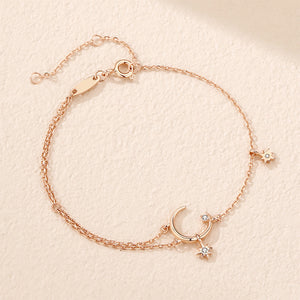 925 Sterling Silver Plated Rose Gold Fashion Simple Moon Star Bracelet with Cubic Zirconia
