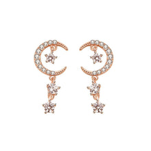 Load image into Gallery viewer, 925 Sterling Silver Plated Rose Gold Fashion Brilliant Moon Star Tassel Earrings with Cubic Zirconia