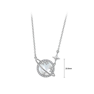 925 Sterling Silver Fashion Creative Planet Pendant with Cubic Zirconia and Necklace
