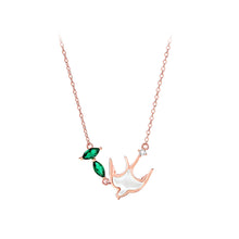 Load image into Gallery viewer, 925 Sterling Silver Plated Rose Gold Fashion Elegant Mother-of-pearl Swallow Pendant with Cubic Zirconia and Necklace
