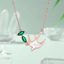 Load image into Gallery viewer, 925 Sterling Silver Plated Rose Gold Fashion Elegant Mother-of-pearl Swallow Pendant with Cubic Zirconia and Necklace
